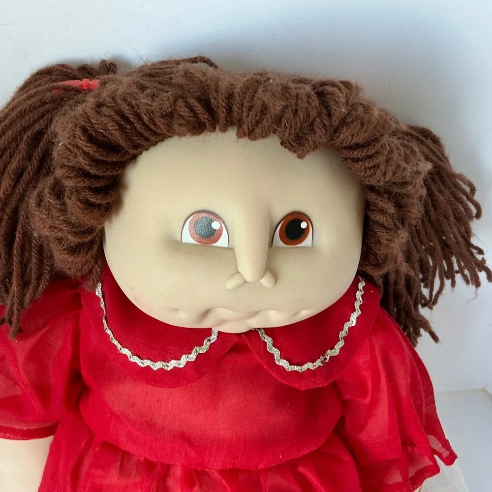 Vintage 1984 Doll Brown Yarn‎ Hair Red Dress 18in Retro Toy